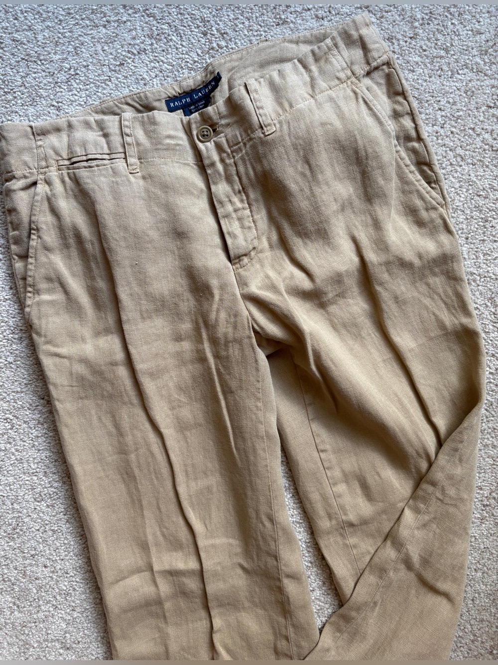 Ralph Lauren Button-Fly Linen Trousers in Khaki